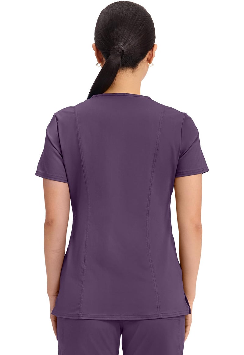 Cherokee Scrubs Top for Women Mock Wrap with 3 Pockets, Soft, 2-Way Stretch & Durable Fabric - WW610, XS, Eggplant - Image 3